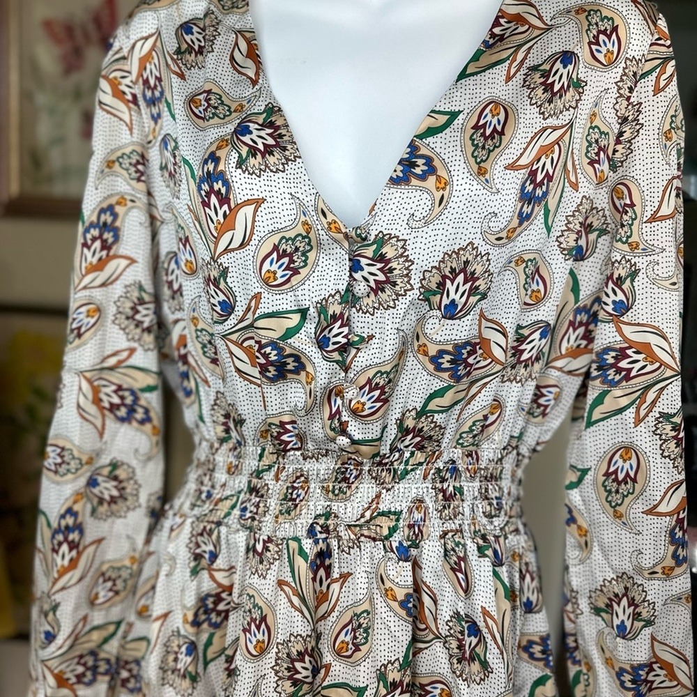 Maje NW0T SZ42 EU= XL NWOT Risleya Shirred Printed Satin midi dress‎ - Picture 7 of 16